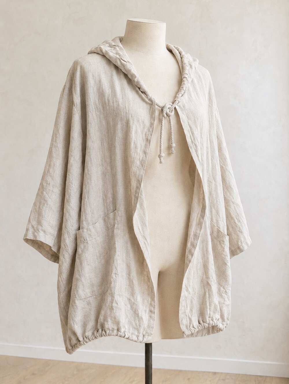 Pure Venice 100% Linen Oversized Hooded High-Low Lagenlook Jacket Made in Italy
